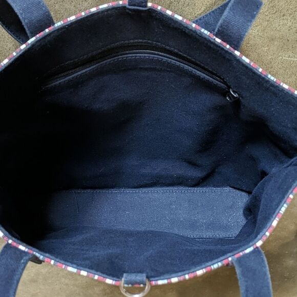 Eddie Bauer Patriotic red white and blue striped canvas small tote purse bag - Picture 6 of 9